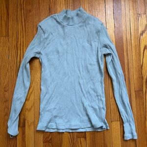 Light Blue Ribbed Mock Neck Dress Long Sleeve Top